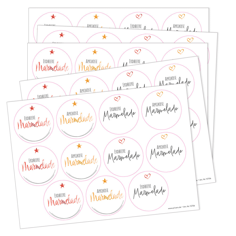 marmeladen sticker "frucht", verschiedene marmeladenaufkleber für erdbeer- und aprikosenmarmelade