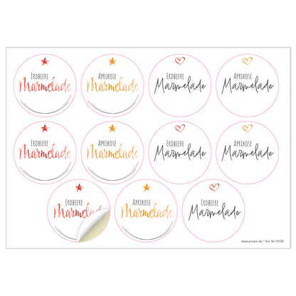 marmeladen sticker "frucht", verschiedene marmeladenaufkleber für erdbeer- und aprikosenmarmelade