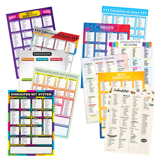 einkaufsliste system, übersicht über komplette farbauswahl der variante