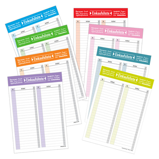 einkaufsliste typo, farbübersicht über alle vorhandenen farben