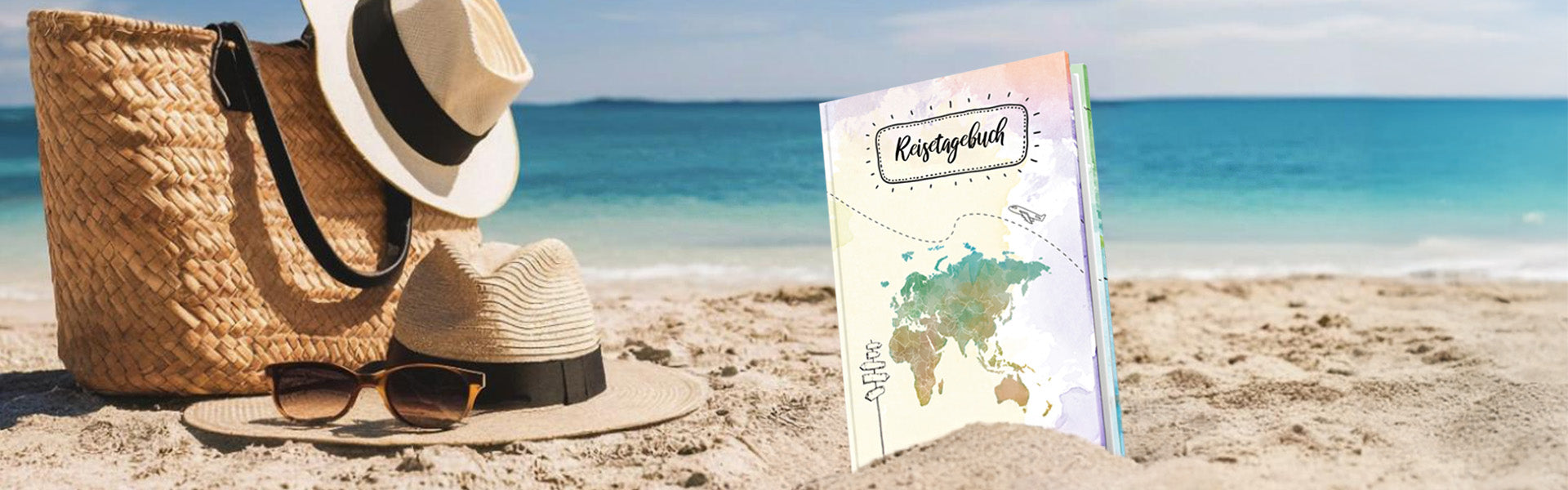 startseite banner urlaub, reisetagebuch im sand