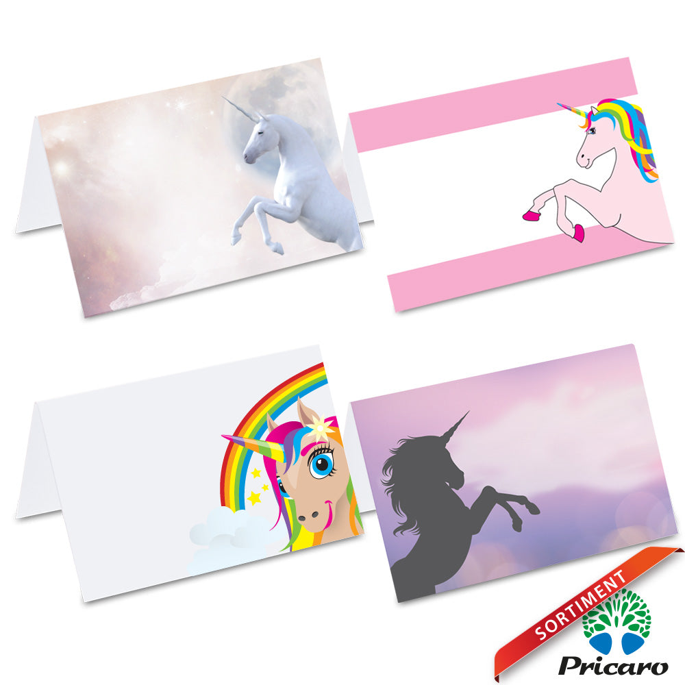 sortimentsübersicht tischkarten mit einhornmotiven