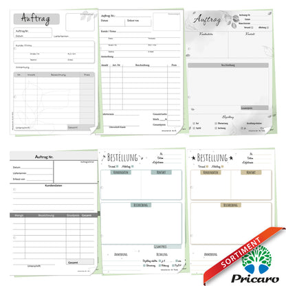 sortimentsübersicht auftragsblöcke mit durchschlag