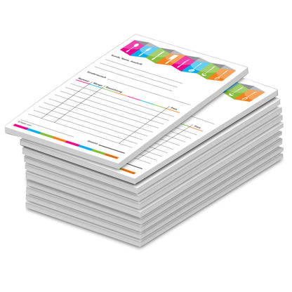 Bestellannahmeblock bunt, a5, bunt-weiße optik mit küchenutensilien wie gabeln, kellen, usw., platz für wichtige bestellinformationen wie kundendaten, artikeldaten, preis, uvm., 10er set