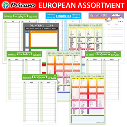 sortimentsübersicht einkaufslisten, andere sprachvarianten wie z.B. spanisch oder englisch, a5