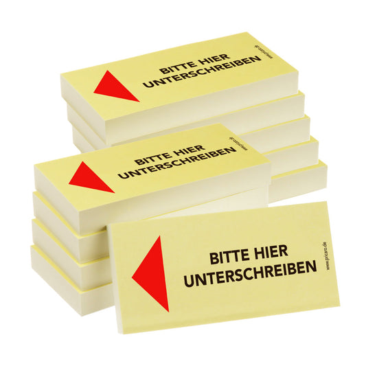 haftnotiz schmal, gelb, bitte hier unterschreiben pfeil links, 10er set