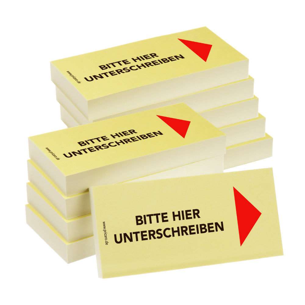 haftnotiz schmal, gelb, bitte hier unterschreiben pfeil rechts, 10er set