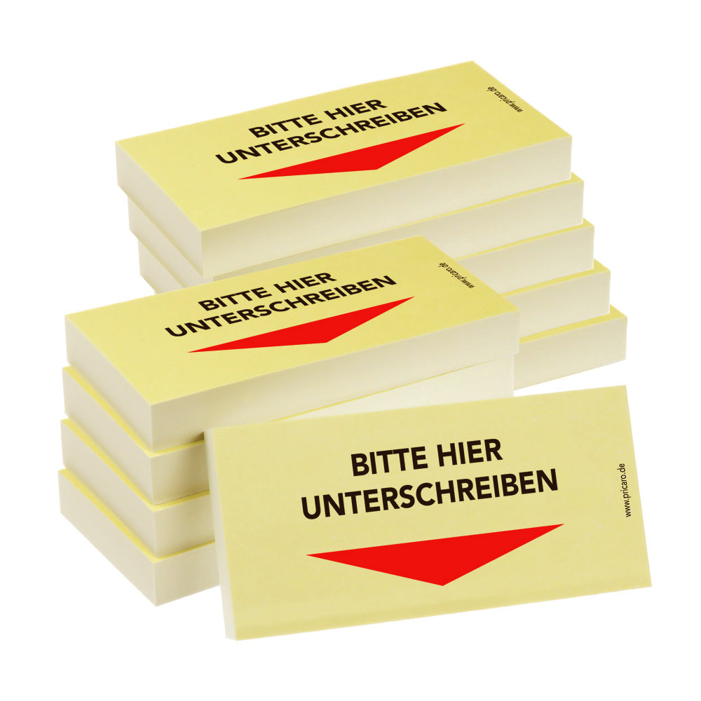 haftnotiz schmal, gelb, bitte hier unterschreiben pfeil unten, 10er set