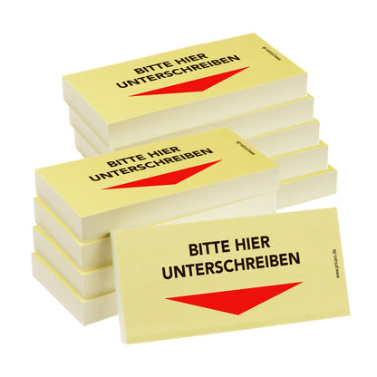haftnotiz schmal, gelb, bitte hier unterschreiben pfeil unten, 10er set
