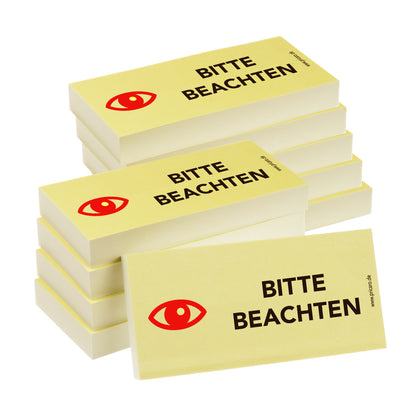 haftnotiz schmal, mit aufdruck "bitte beachten", gelbe optik, 10er set