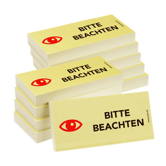 haftnotiz schmal, mit aufdruck "bitte beachten", gelbe optik, 10er set