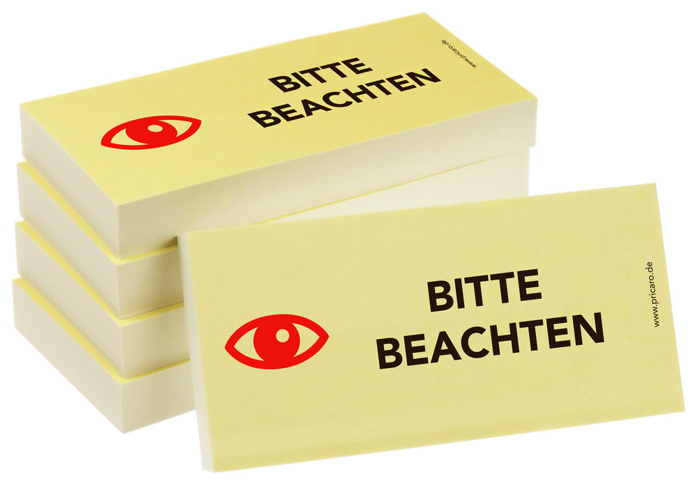 haftnotiz schmal, mit aufdruck "bitte beachten", gelbe optik, 5er set