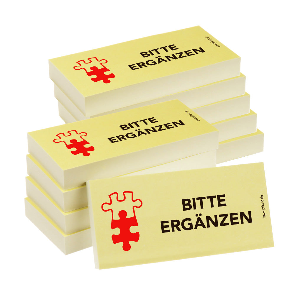 haftnotiz schmal, mit aufdruck "bitte ergänzen", gelbe optik, 10er set
