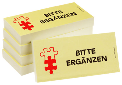haftnotiz, schmal, aufdruck "bitte ergänzen", gelbe optik, 5er set