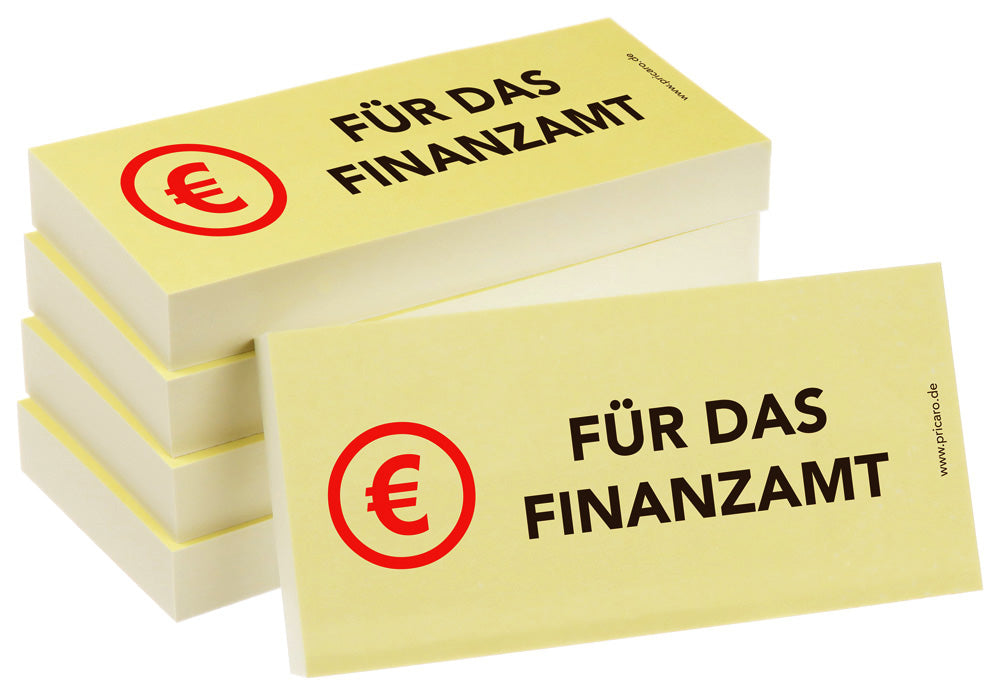 haftnotiz, schmal, aufdruck "für das finanzamt", gelbe optik, 5er set