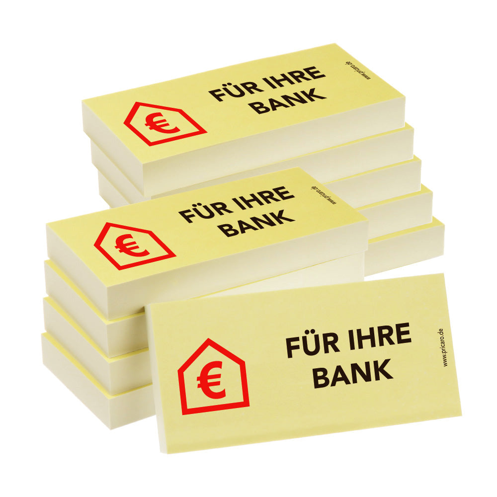 haftnotiz, schmal, aufdruck "für ihre bank", gelbe optik, 10er set