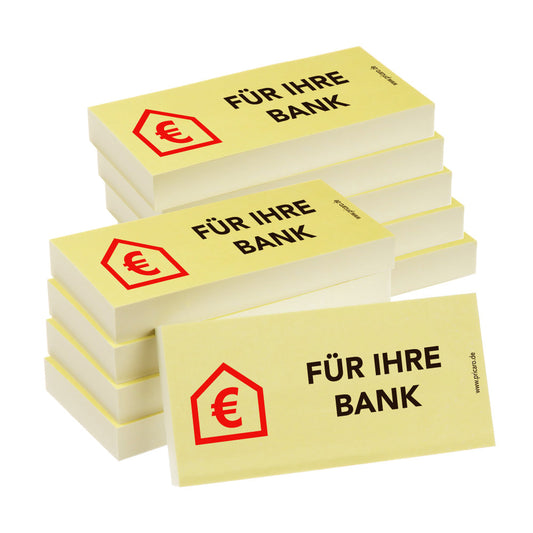 haftnotiz, schmal, aufdruck "für ihre bank", gelbe optik, 10er set