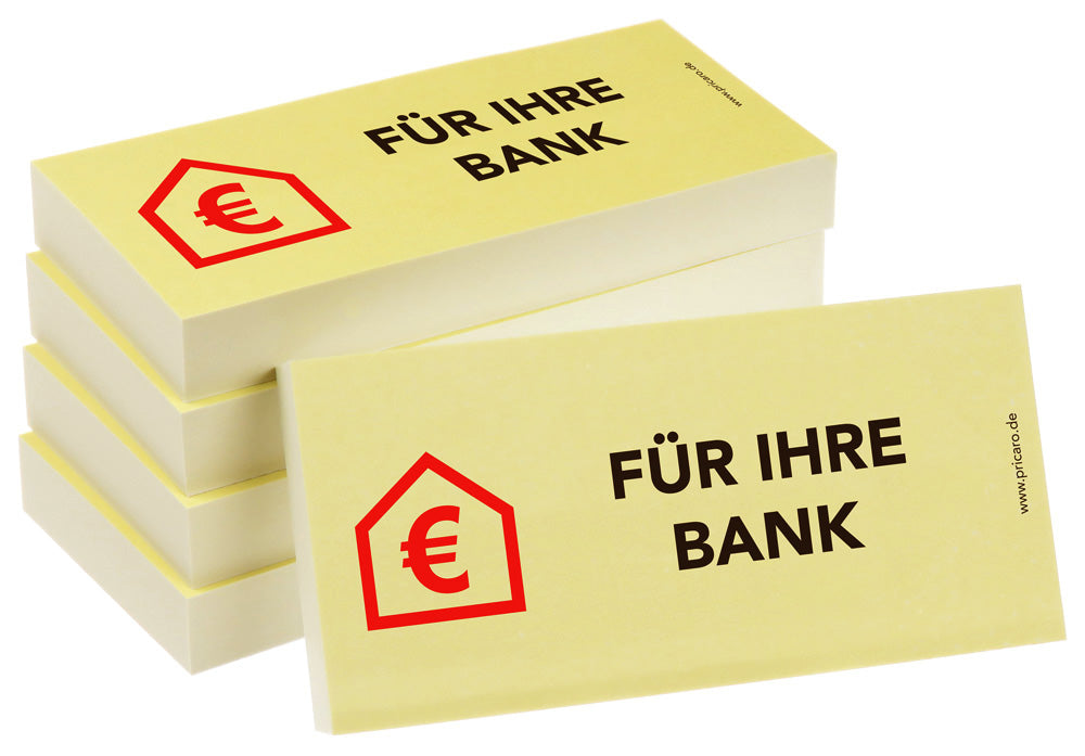 haftnotiz, schmal, aufdruck "für ihre bank", gelbe optik, 5er set