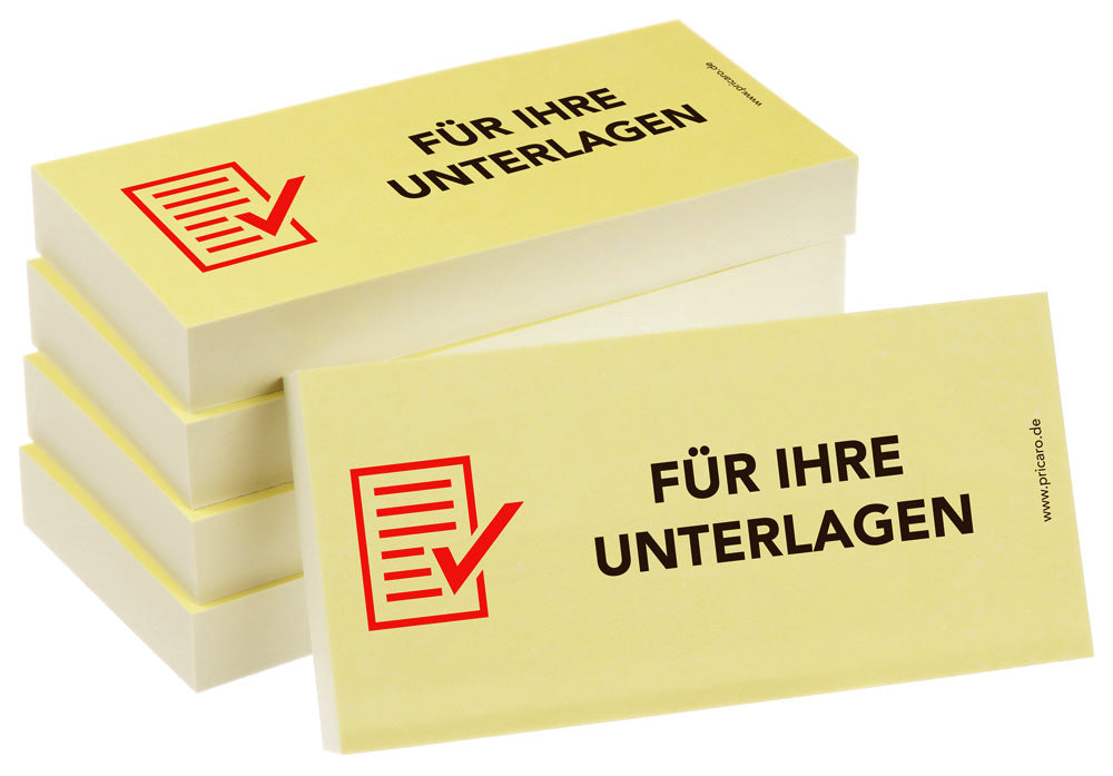 haftnotiz, schmal, aufdruck "für ihre unterlagen", gelbe optik, 5er set