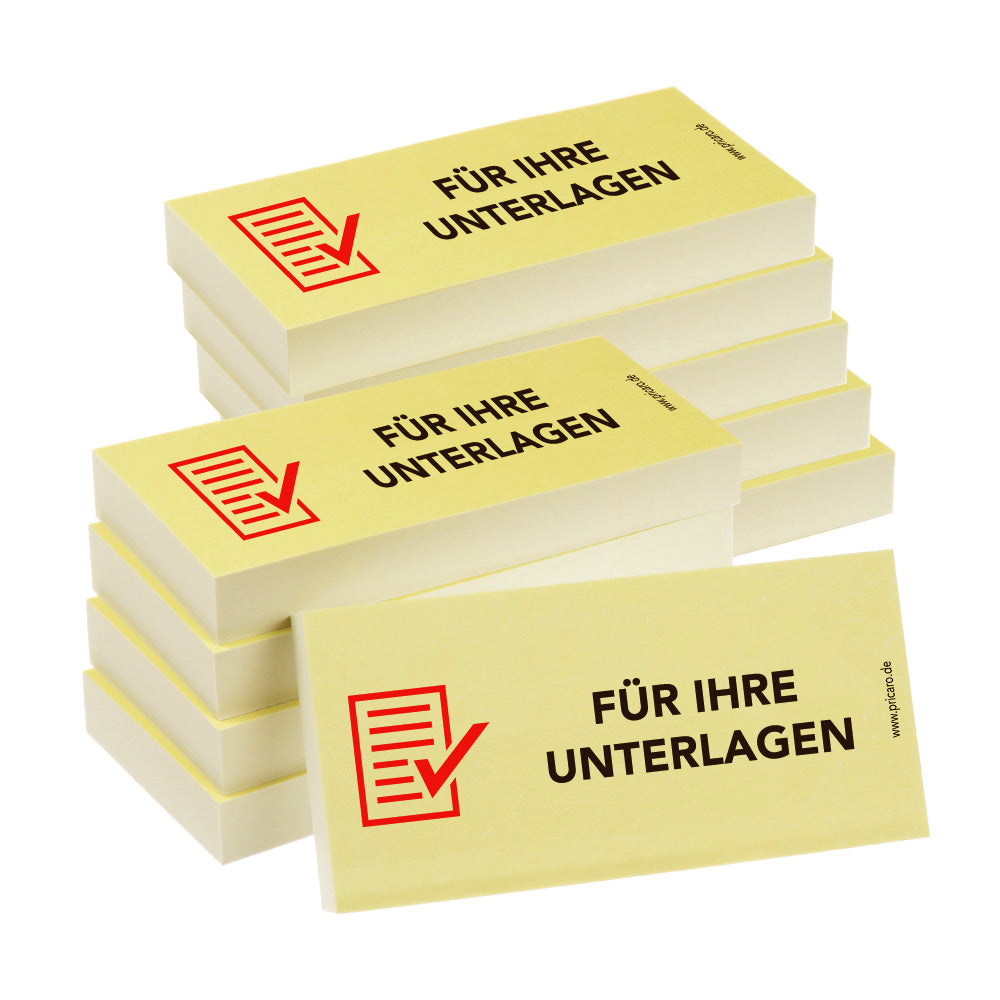 haftnotiz, schmal, aufdruck "für ihre unterlagen", gelbe optik, 10er set