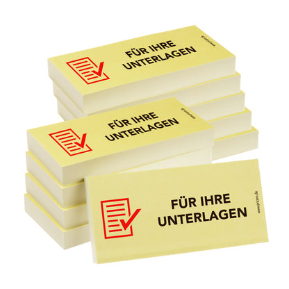 haftnotiz, schmal, aufdruck "für ihre unterlagen", gelbe optik, 10er set