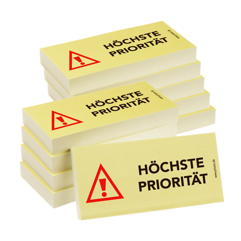 haftnotiz, schmal, aufdruck "höchste priorität", gelbe optik, 10er set