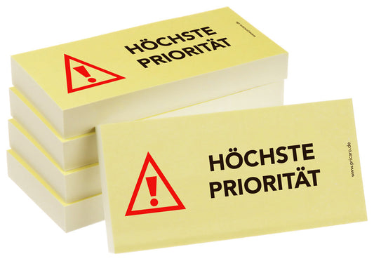 haftnotiz, schmal, aufdruck "höchste priorität", gelbe optik, 5er set
