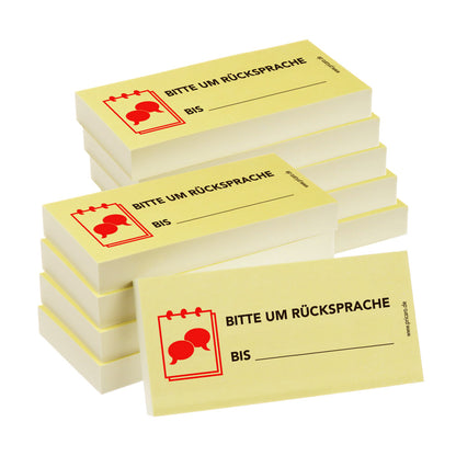 haftnotiz, schmal, aufdruck "bitte um rücksprache bis", gelbe optik, 10er set