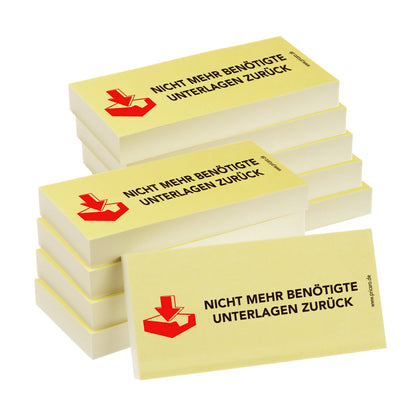 haftnotiz, schmal, aufdruck "nicht mehr benötigte unterlagen zurück", gelbe optik, 10er set