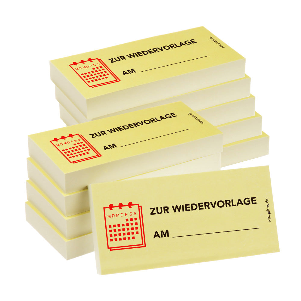 haftnotiz, schmal, aufdruck "zur wiedervorlage am", gelbe optik, 10er set