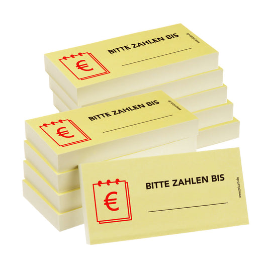 haftnotiz, schmal, aufdruck "bitte zahlen bis", gelbe optik, 10er set