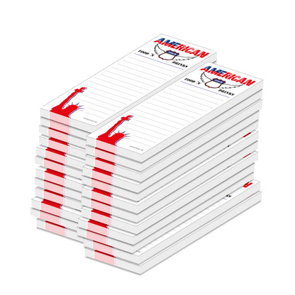 kellnerblock amerikanisch, weiß, rote optik mit der aufschrift "american food´n drinks", 24er set