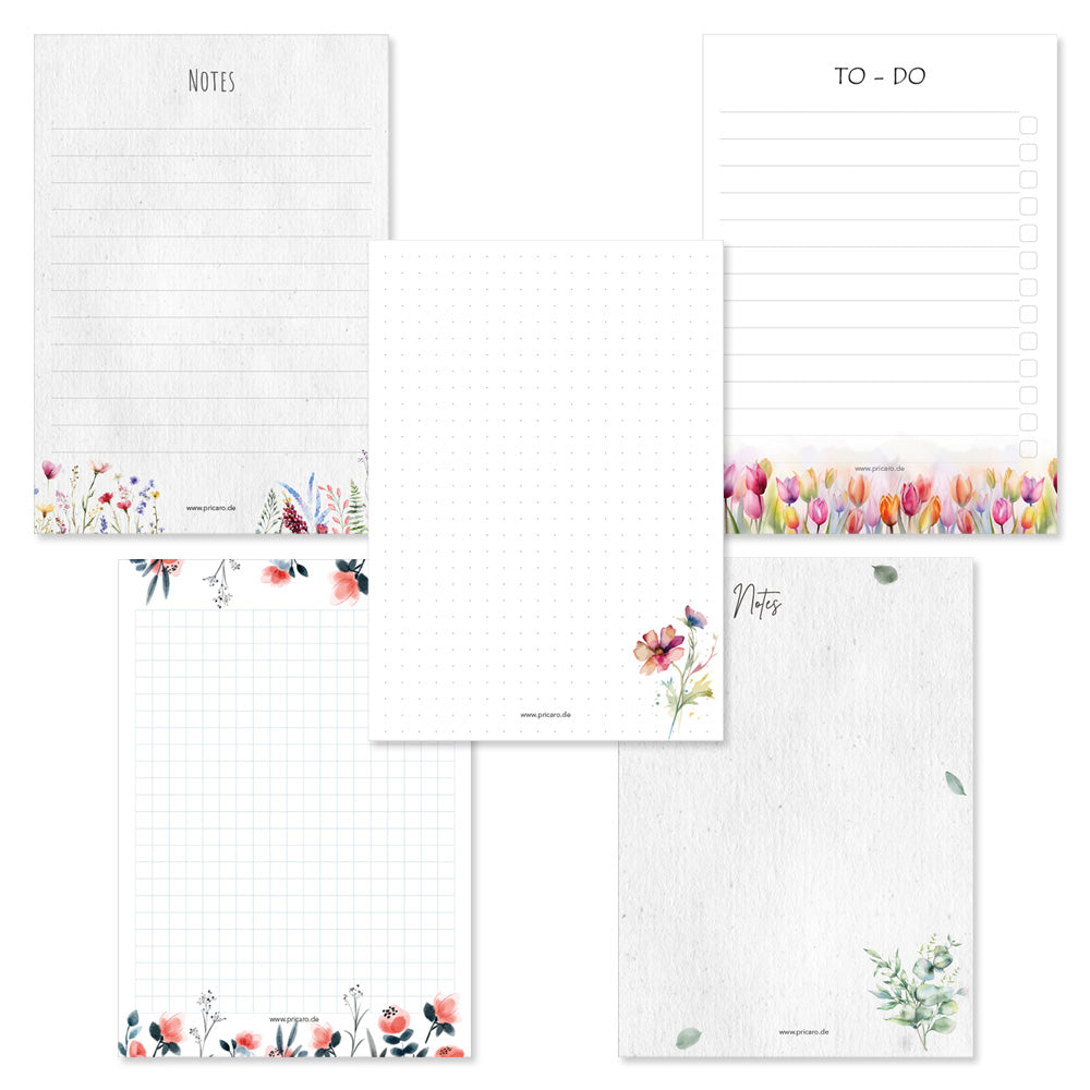 notizblock blumig, variante flowers set bestehend aus den varianten eukalyptus, silene, mohn, summer und tulpen