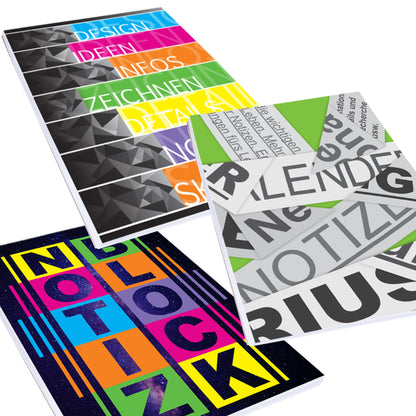 notizblock 3er set mit leimbindung, deckblatt verschiedene optiken, a5, 3er set