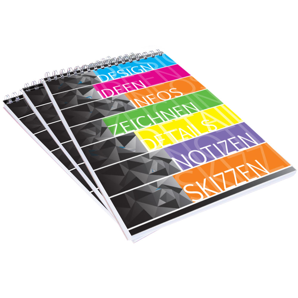 spiralblock black crystal, mit deckblatt schwarz-bunt, 3er set