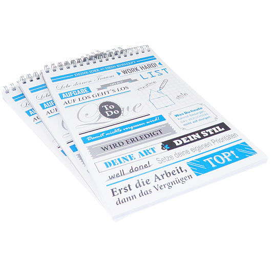 notizblock vintage mit spiralbindung mit deckblatt mit verschiedenen aufschriften, 3er set