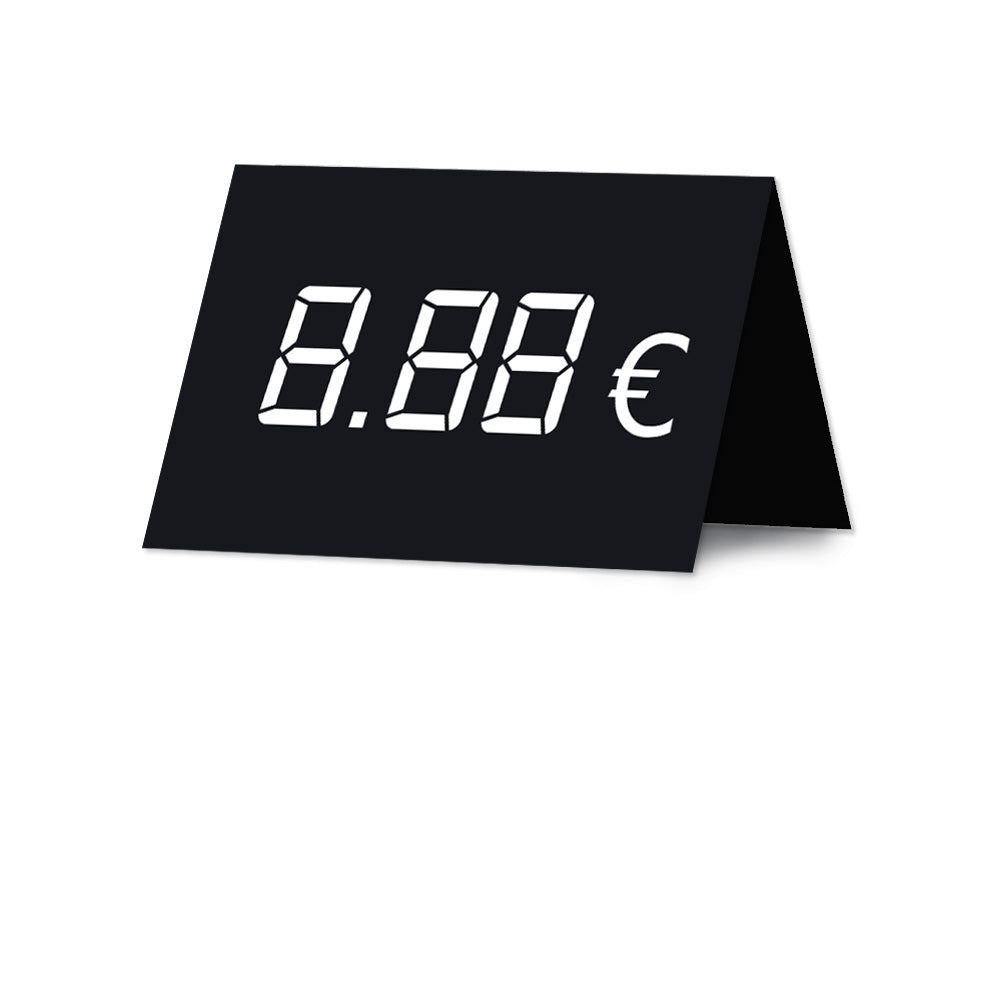 preisschild aus papier, einstellige anzeige, schwarz, frontansicht