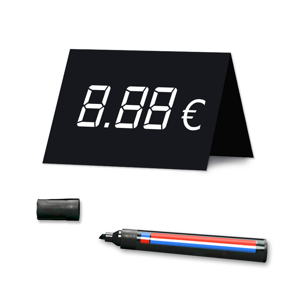 preisschild aus papier, einstellige anzeige, schwarz, frontansicht, mit marker