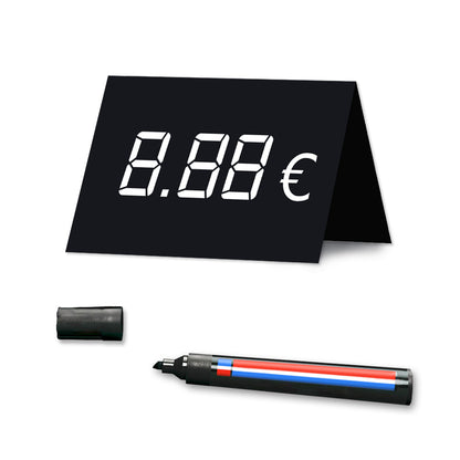 preisschild aus papier, einstellige anzeige, schwarz, frontansicht, mit marker