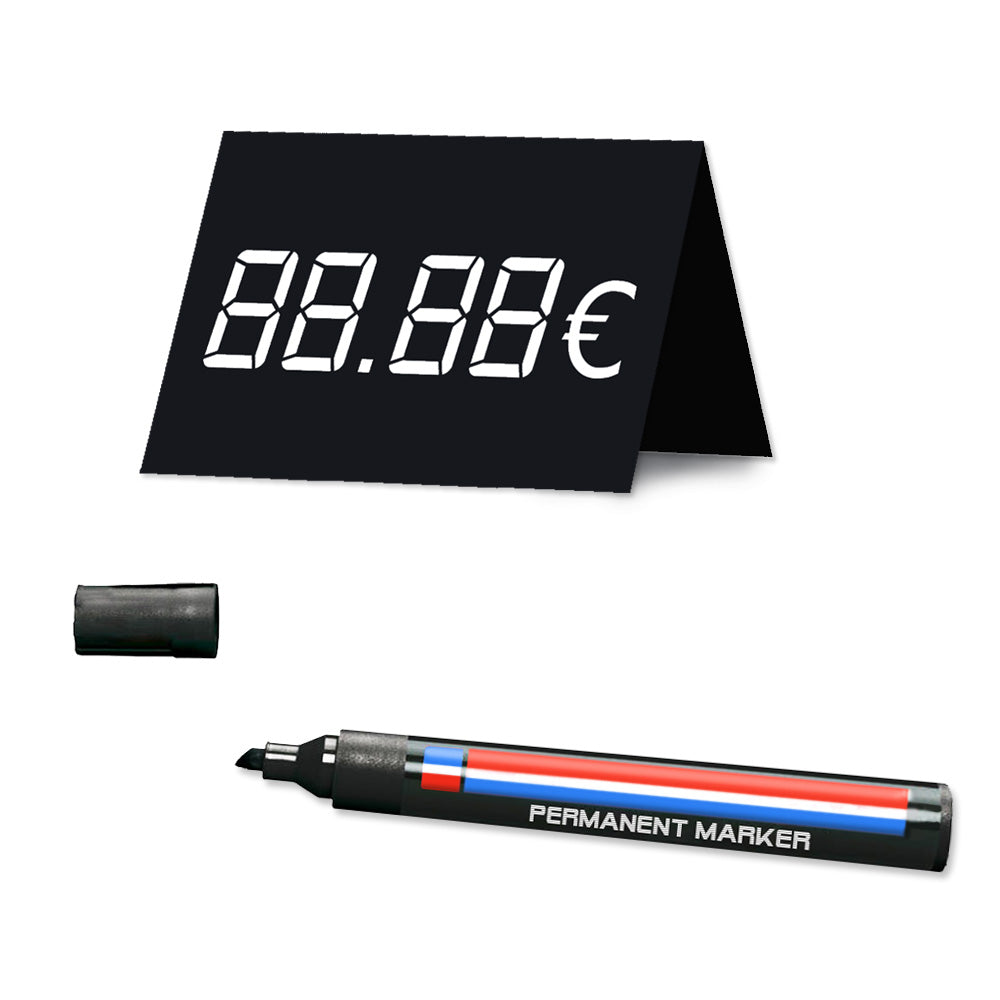 preisschild aus papier, zweistellige anzeige, schwarz, frontansicht, mit marker