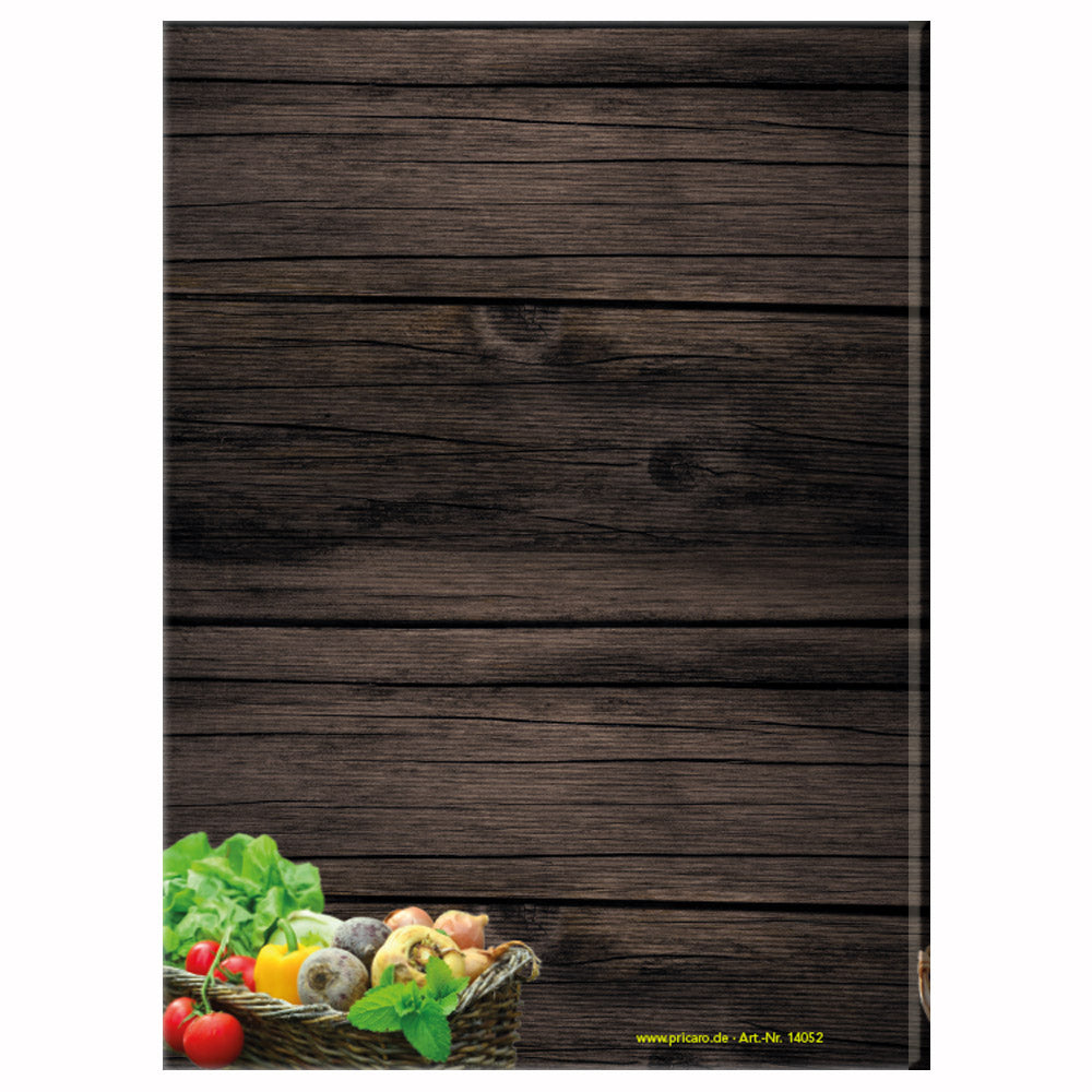 rezeptbuch mediterran  rückseite, braune optik mit abgebildeten Lebensmitteln 