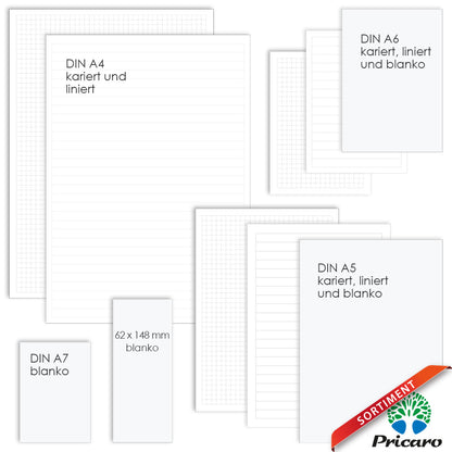 sortimentsübersicht notizblöcke liniert, kariert und blanko