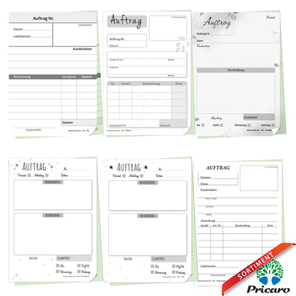 sortimentsübersicht auftragsblöcke mit durchschlag