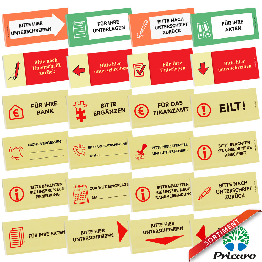 sortimentsübersicht haftnotizen gemischt