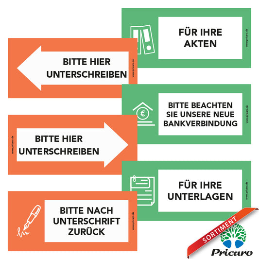 sortimentsübersicht haftnotizen grün und orange