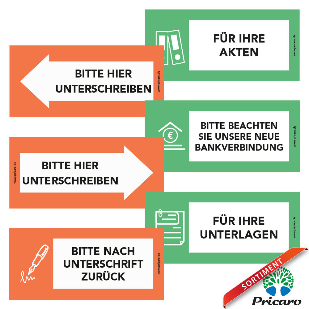 sortimentsübersicht haftnotizen grün und orange