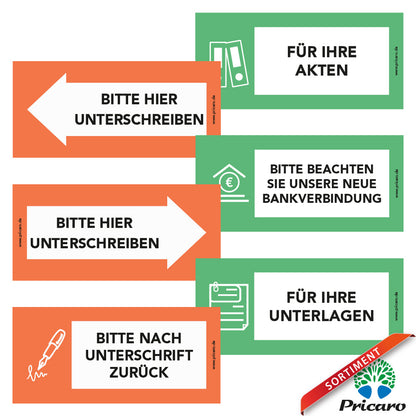 sortimentsübersicht haftnotizen grün und orange