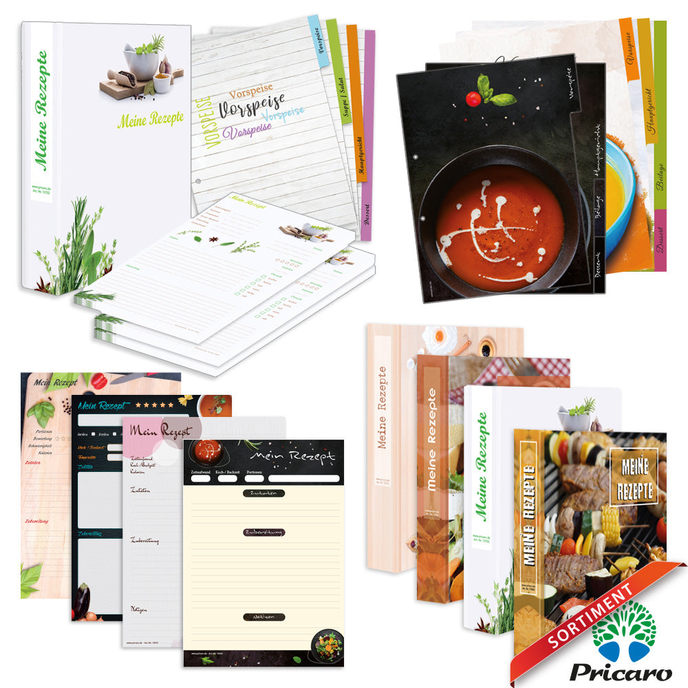 sortimentsübersicht rezeptordner komplett-sets a4