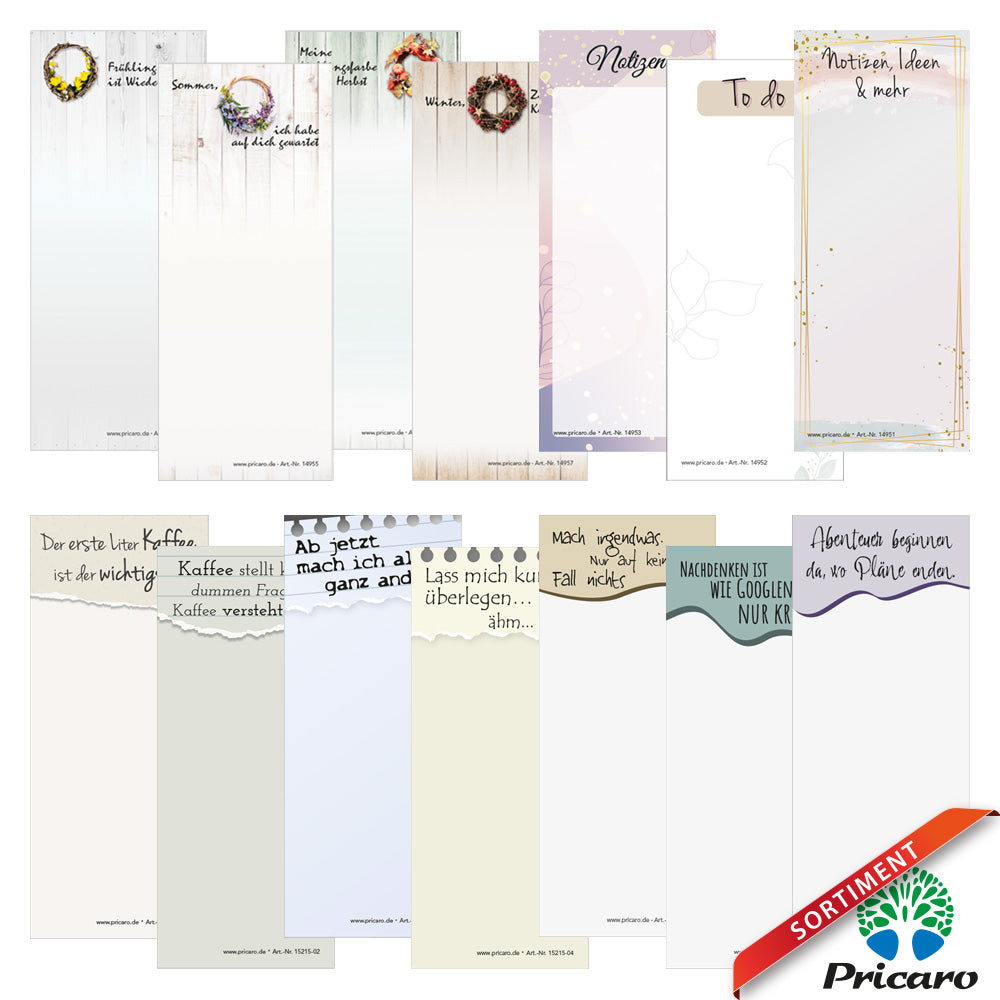 sortimentsübersicht notizblöcke schmal