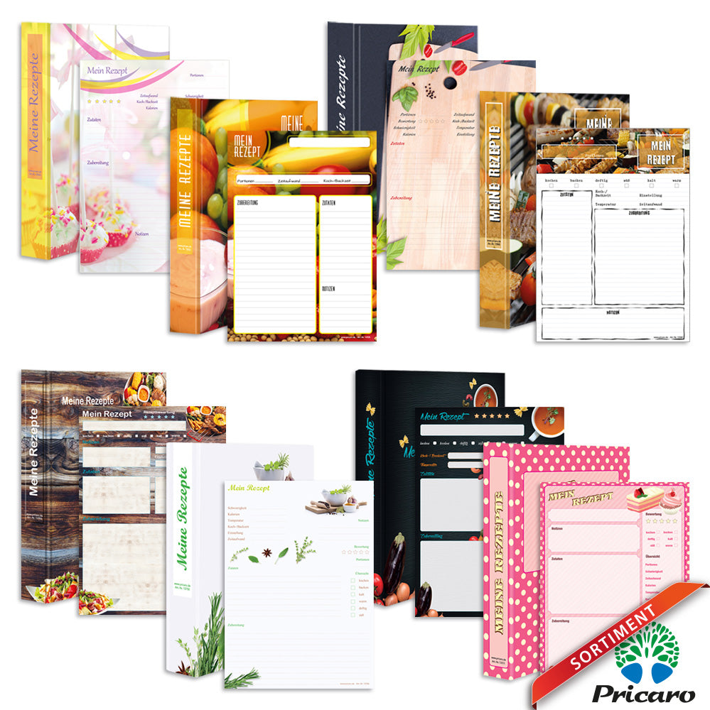 sortimentsübersicht set rezeptordner mit passendem rezeptblock, a4